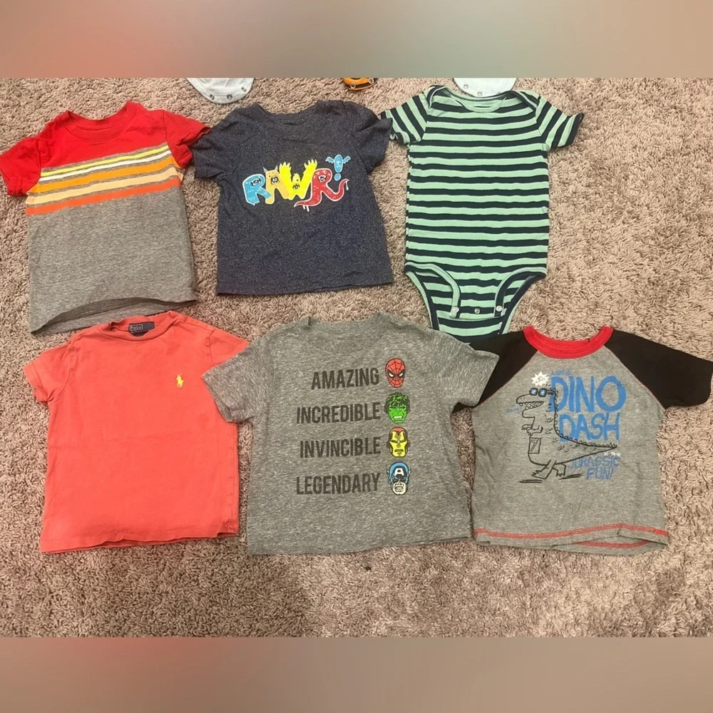 Toddler Boys Clothing Bundle 9 Pieces Shirts Onesies Graphic Striped Mixed 18M